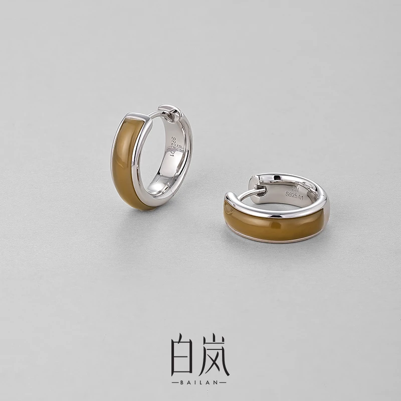白岚茶色玛瑙耳圈女新款爆款轻奢气质高级感百搭设计感耳环ED4315