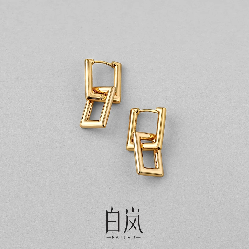 925银耳饰 白岚双扣耳环女可拆卸个性设计轻奢小众春夏金色ED1994