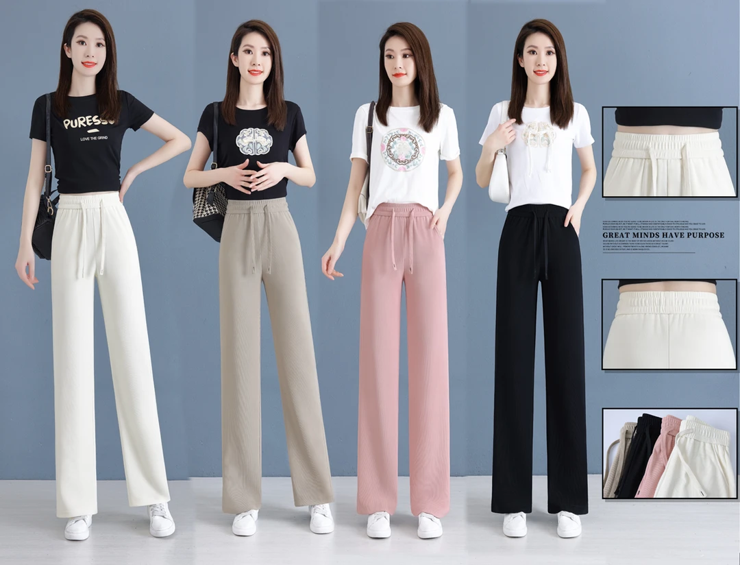 秋季新款高腰窄版直筒裤休闲白色宽松垂感直筒裤小个子显瘦阔腿裤