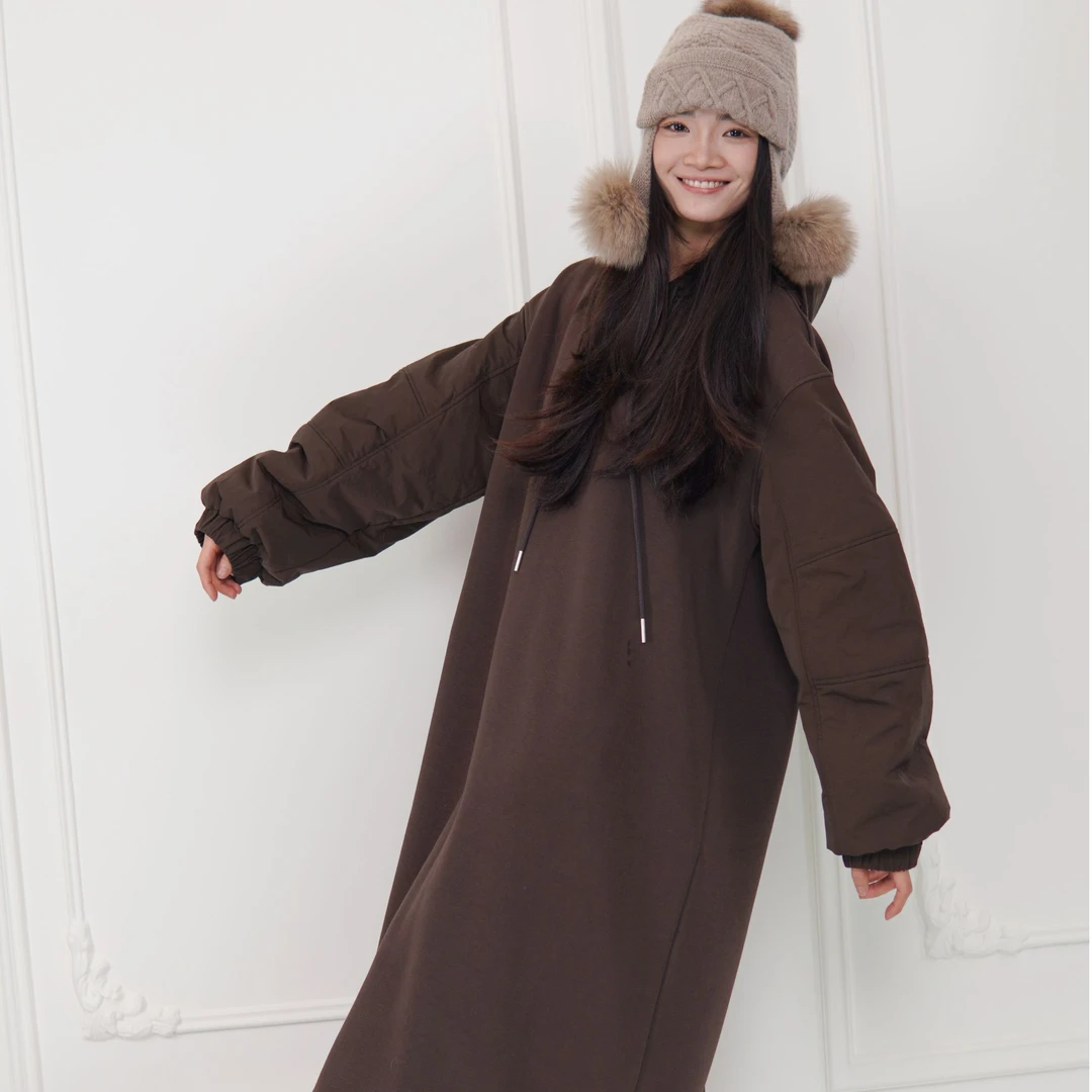 CHUN·「尤尔伯里加绒帽衫连衣裙」时尚百搭韩版百搭简约设计感减龄