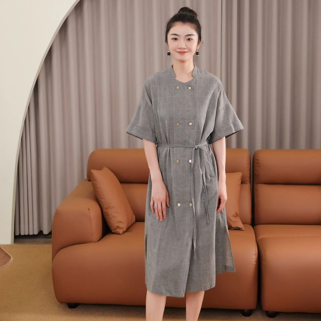 CHUN·「夏诺格」气质宽松连衣裙时尚休闲显瘦复古薄款简约收腰百