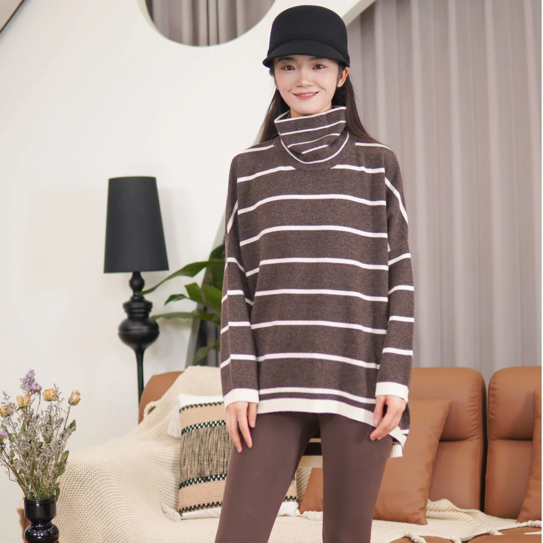CHUN·「里斯本羊毛条纹高领针织衫」时尚休闲百搭文艺减龄宽松气质