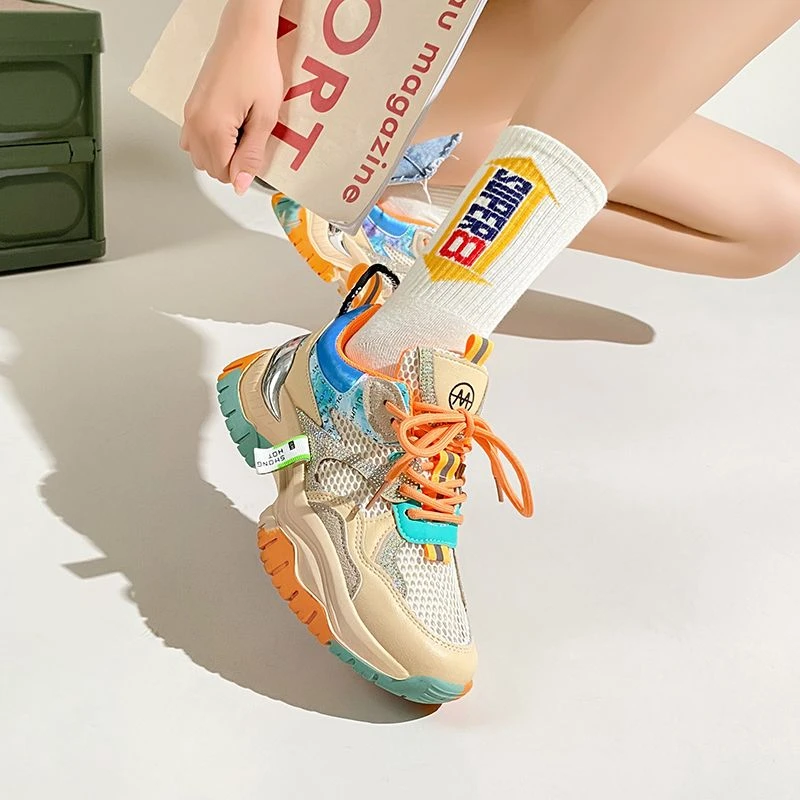 女鞋春秋2023新款爆款老爹鞋厚底鞋休闲软底水钻ins潮跑步运动鞋