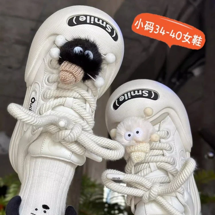 黑白丑萌面包鞋冬季加绒小白鞋女鞋大头鞋运动鞋平板鞋子