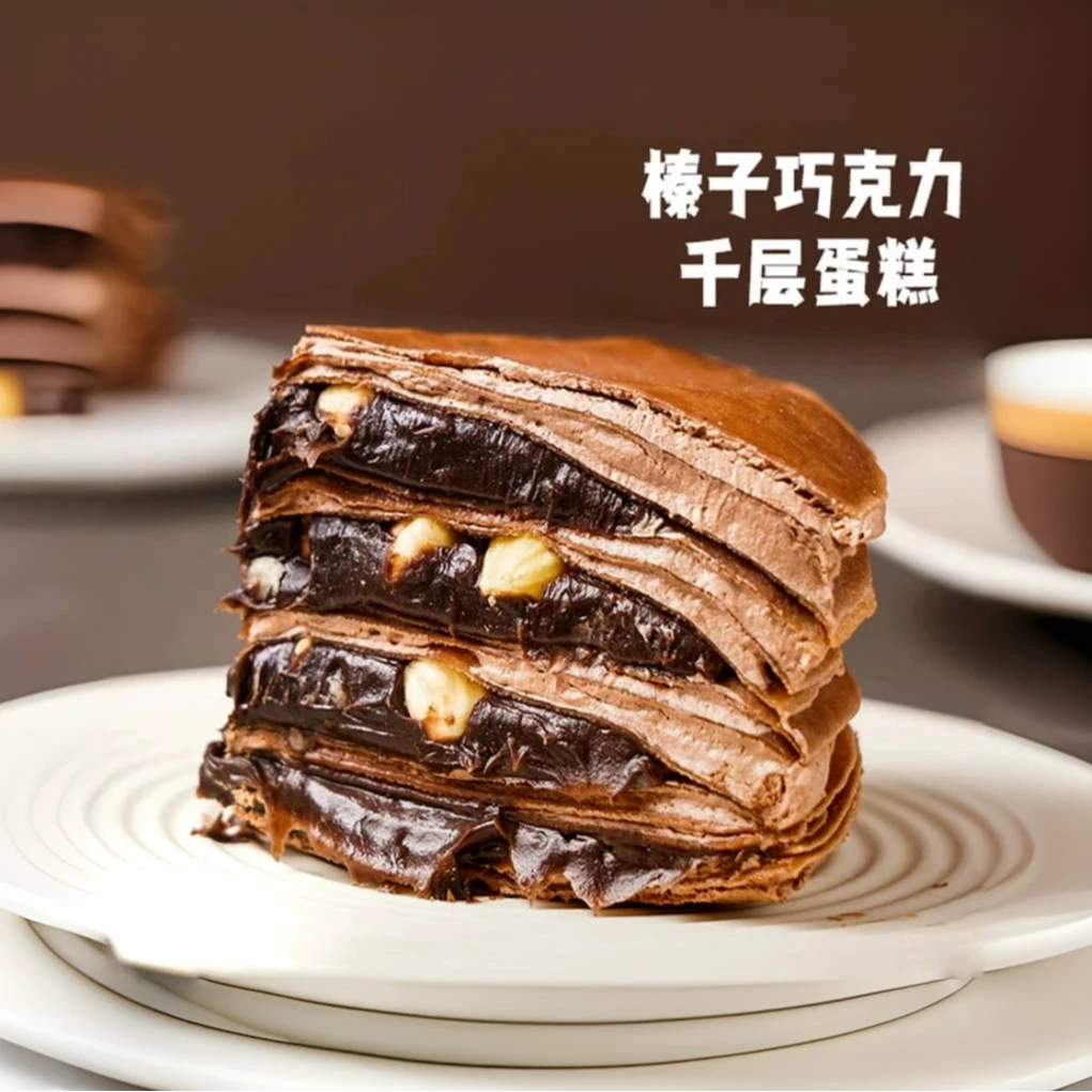 榛子巧克力千层蛋糕新鲜动物奶油蛋糕整粒榛子巧克力千层口感丝滑