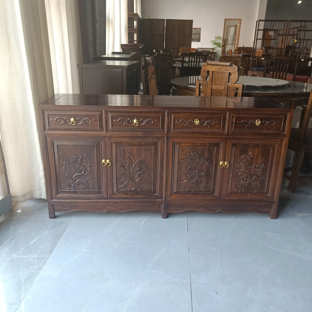 实木老榆木餐边柜炕柜收纳柜家用茶水柜置物木家具雕花