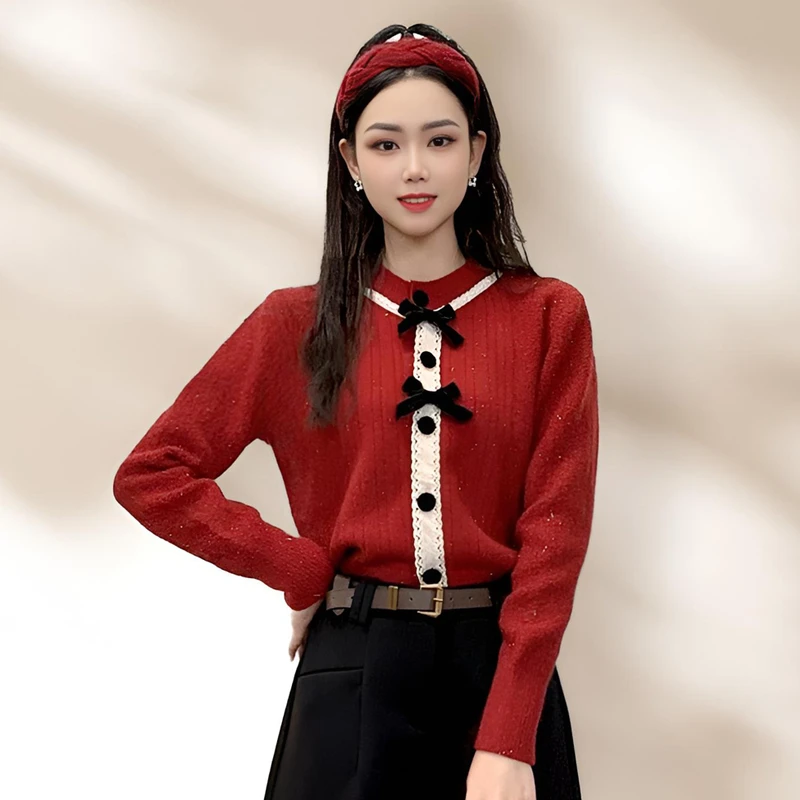 ASY/2024冬季新款温柔氛围感【小个子】小香风蝴蝶针织开衫