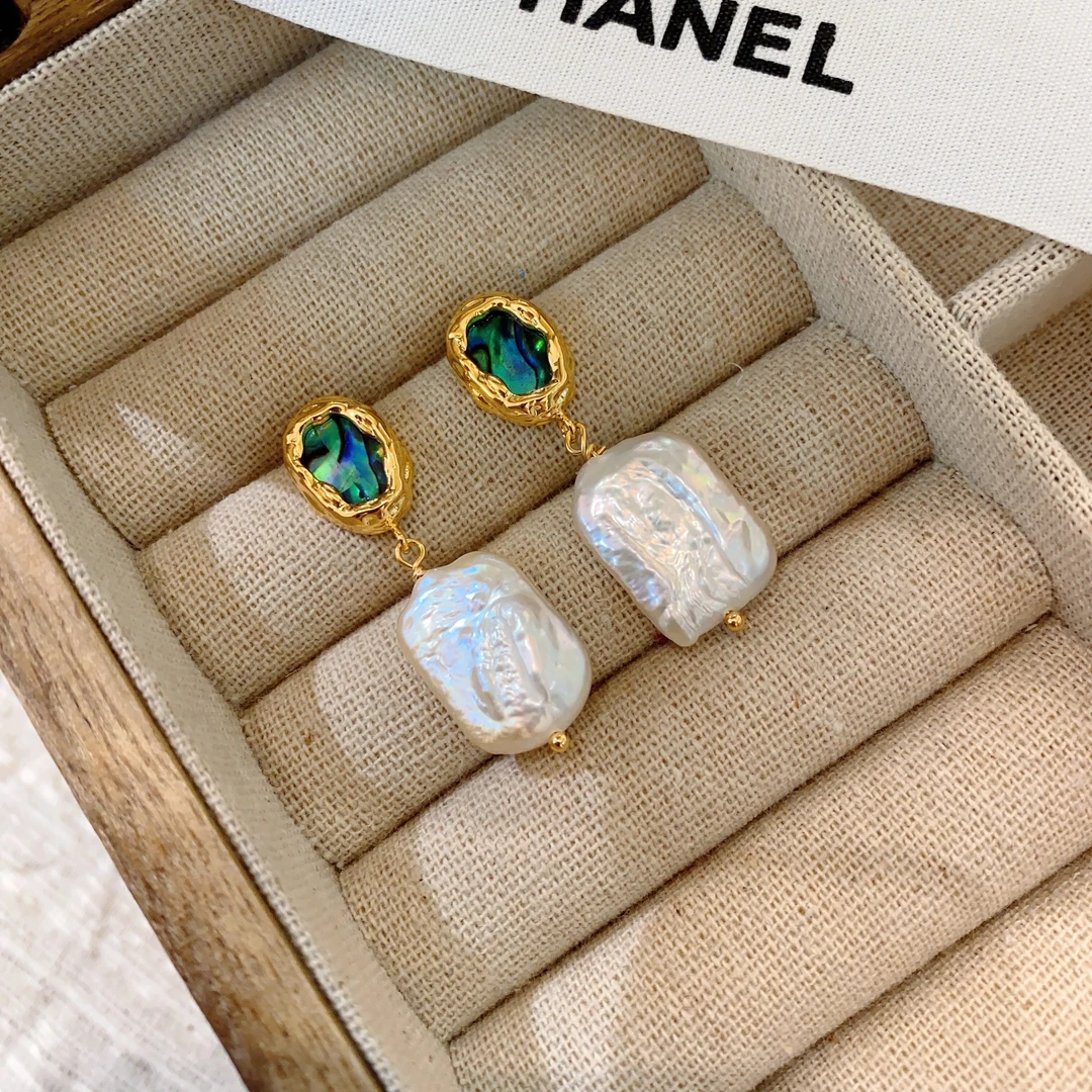 铜合金耳饰百搭天然淡水巴洛克珍珠时尚耳环法式s925银针耳钉简约