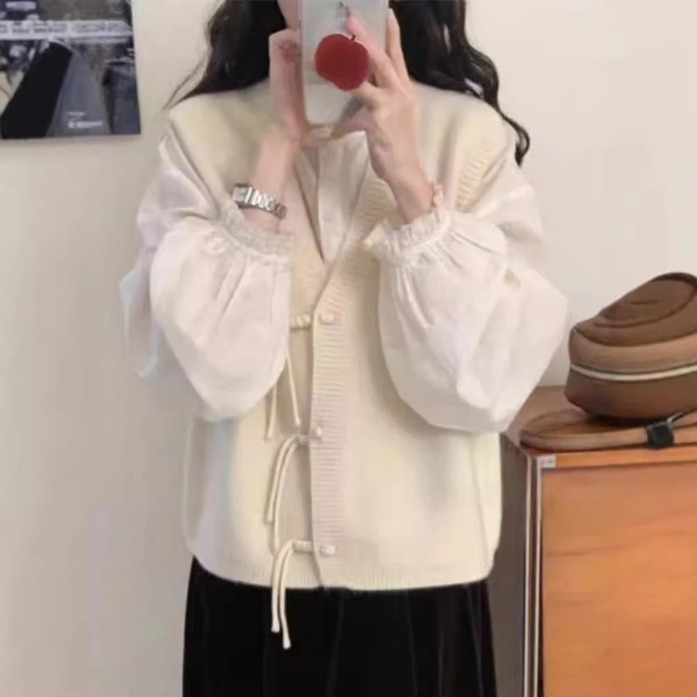 女士春秋新款毛衣2024年时尚宽松针织马甲外套纯色V领单排扣