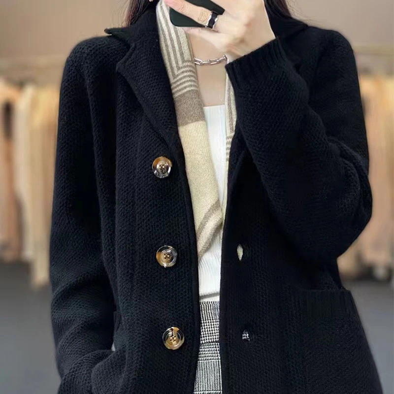 高端秋冬2024新女款安迪绒西装外套中长款宽松单排扣纯色女装