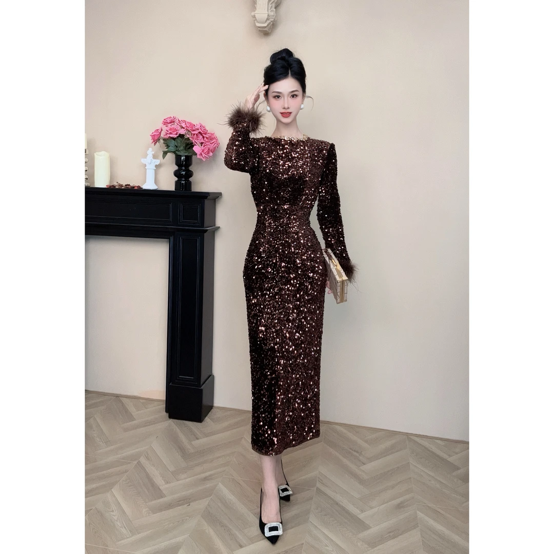 【设计师定】新款时尚气质轻奢修身亮片连衣裙21582