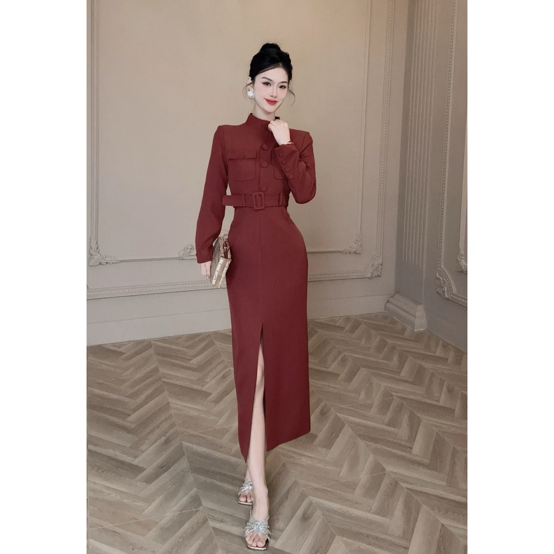 【设计师定制】新款时尚气质安哥拉红修身连衣裙61127