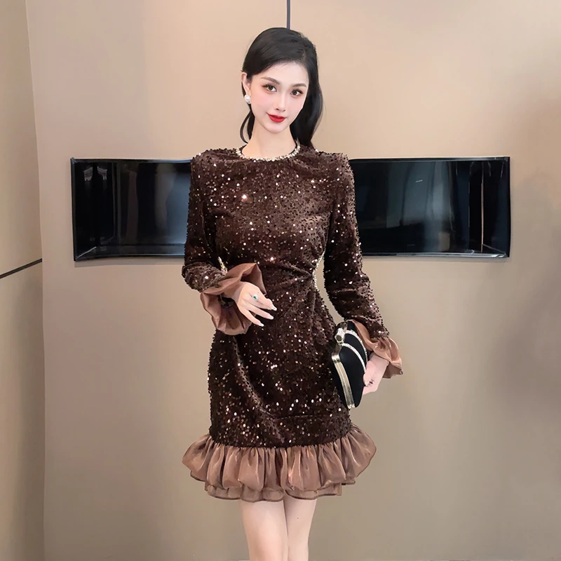 新款法式高贵时尚气质宴会名媛显瘦连衣裙50712