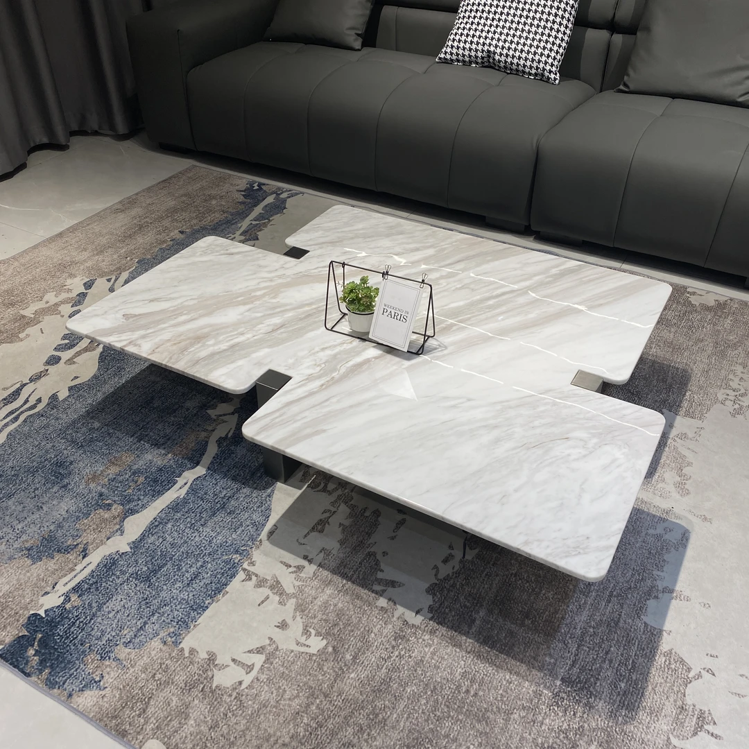 【异形茶几068】爵士白奢石茶几设计师款异形茶几