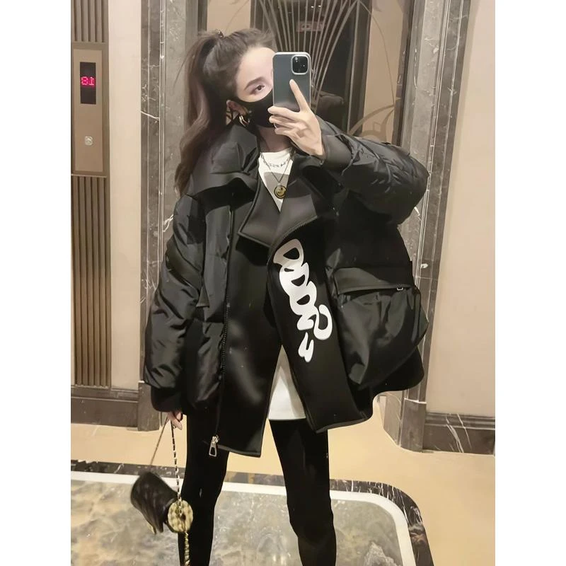 羽绒服女2023年新款冬季欧洲站爆款正品高级感时髦西装领拼接外套