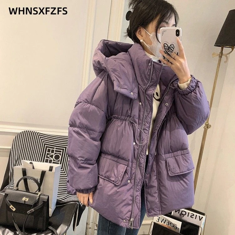 韩版中长款羽绒服女新款冬季韩版加厚抽绳时尚保暖连帽白鸭绒外套