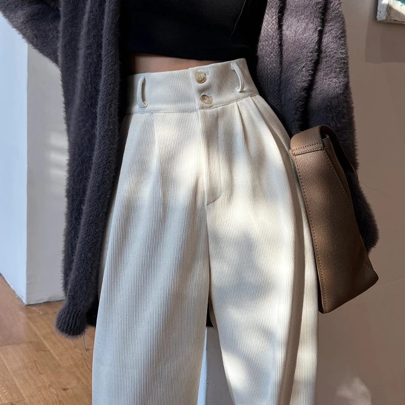 dhini高腰阔腿裤女秋冬2023年新款加绒直筒垂感拖地雪尼尔西装裤