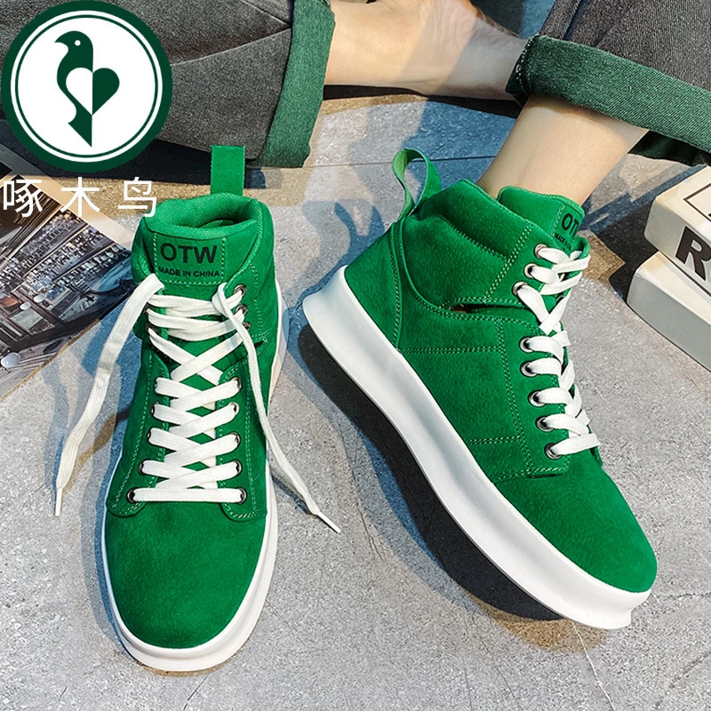 【正品】啄木鸟男鞋2025秋季潮流百搭厚底增高舒适高帮防滑休闲板鞋