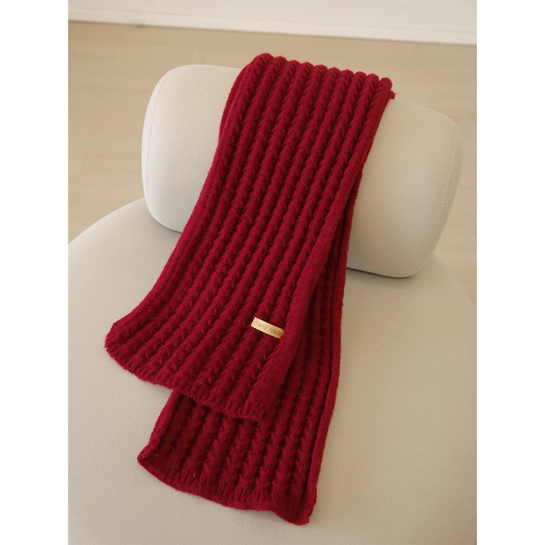 女士韩版网红款节日氛围感百搭保暖红色围巾W038