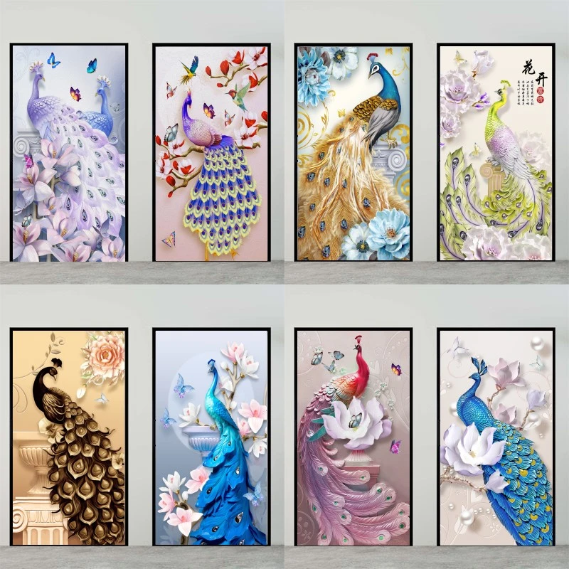 整张贴画卫生间孔雀木门自粘浴室推拉门玻璃电梯玄关纸改造防水