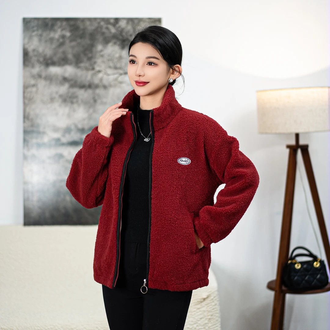 【现货】冬季新款加绒加厚颗粒绒外套女休闲百搭羊羔绒外套