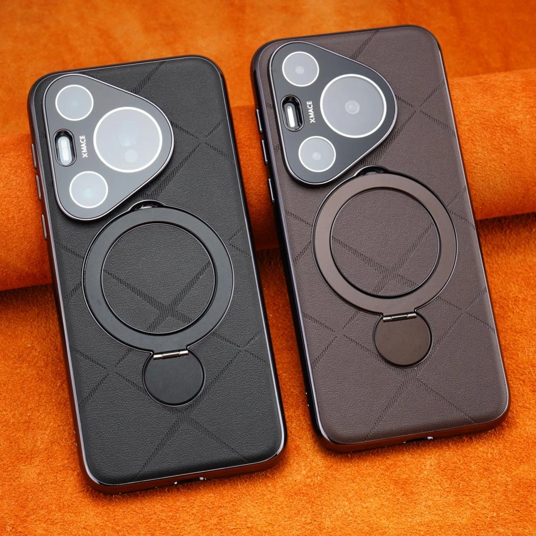 适用华为pura70手机壳新款磁吸带支架p70真皮全包防摔pura70pro保