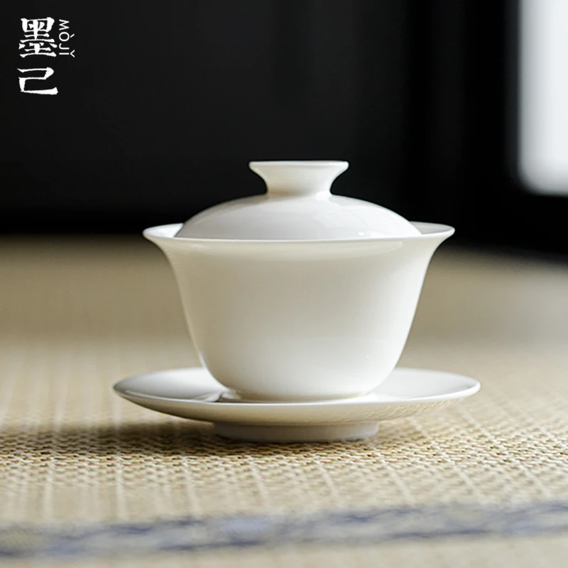 墨己玉泥白瓷三才陶瓷盖碗
