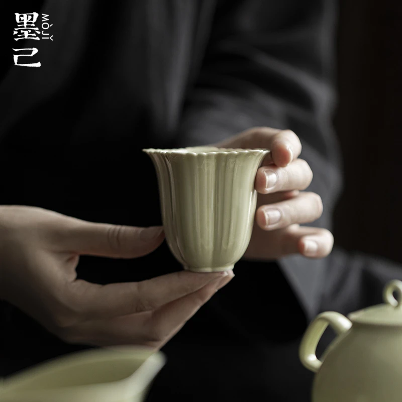 墨己芦苇青-小花边-五瓣高款主人杯