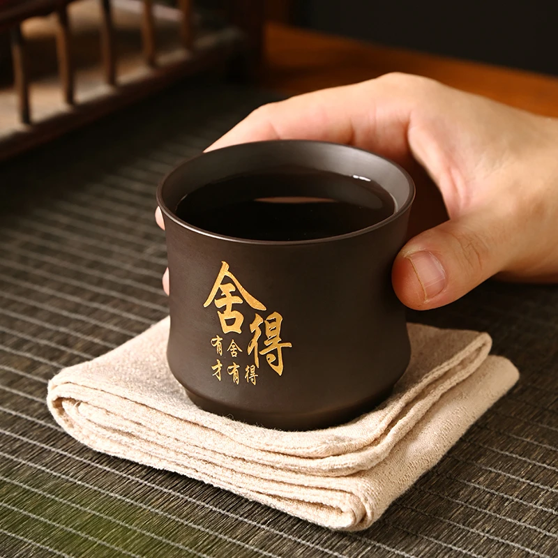 原矿紫砂竹节杯陶瓷主人杯个人专用茶杯品茗杯大容量对杯140毫升