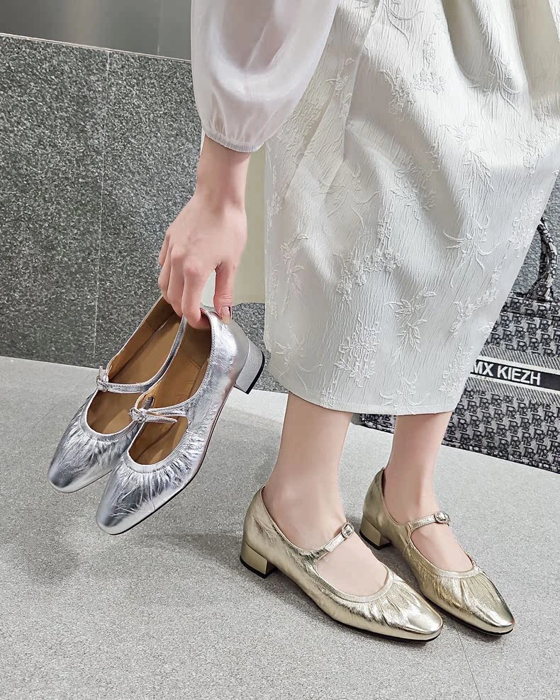 广州女鞋1037-19头层牛皮真皮方头系带防掉玛丽珍搭裙子低跟皮鞋