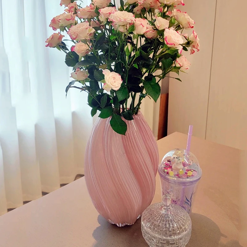 鲜花专用花瓶高档餐桌餐厅客厅插花摆件水养水培鲜花粉色玻璃器皿