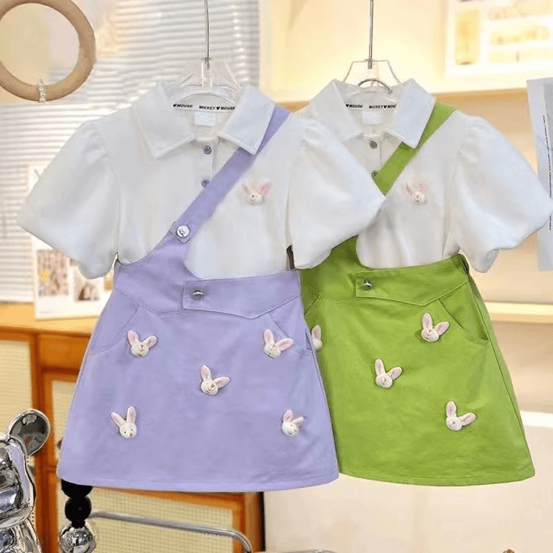 女童夏装套装2024新款洋气时髦小女孩衣服夏季儿童短袖背带群裤夏