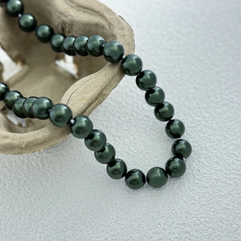 合金贝壳项链 【明珠专享】12mm海水孔雀绿珠-高级孔雀绿项链X017