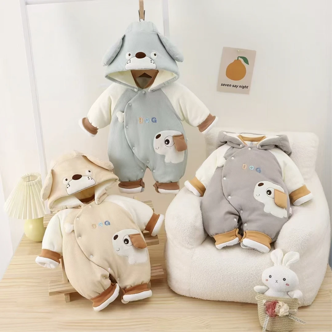 新生儿连帽抱抱服（300g加厚）冬季加棉纯棉婴儿连体衣服卡布狗