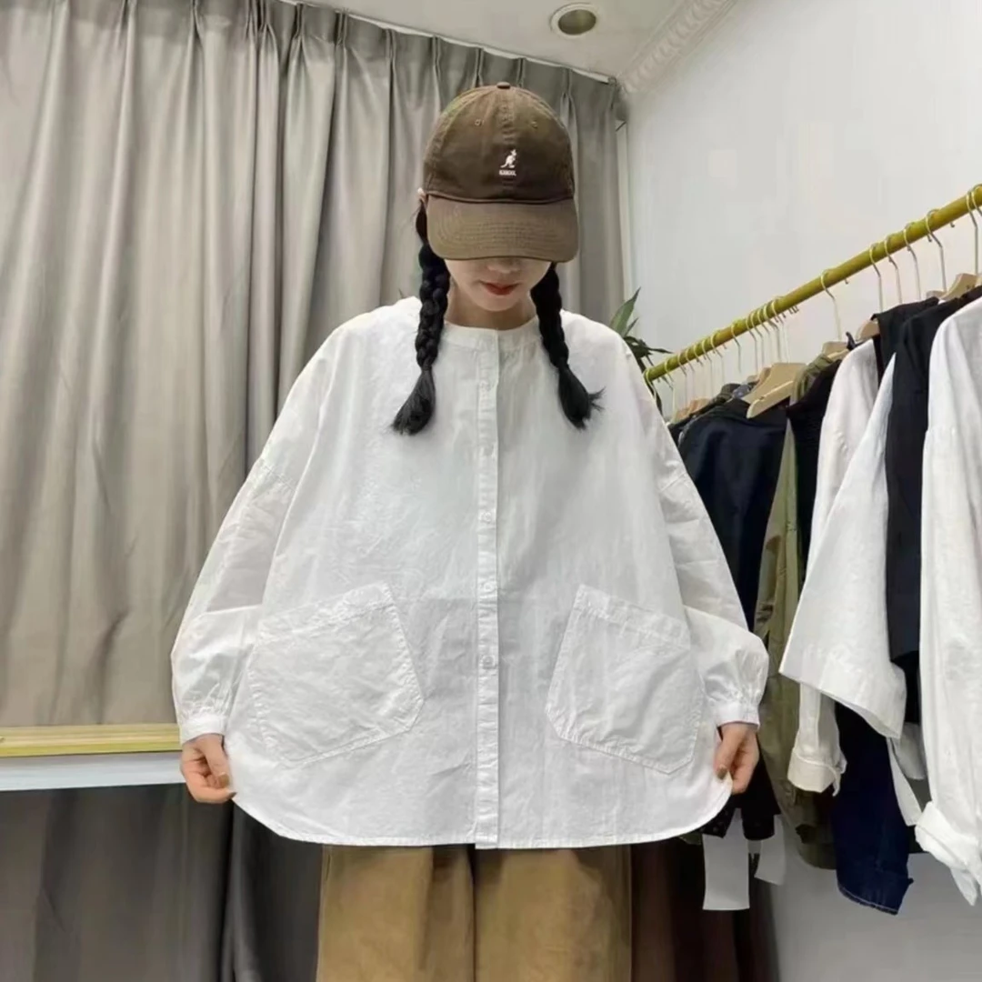 纯色时尚休闲百搭水洗棉宽松款斜口袋长袖