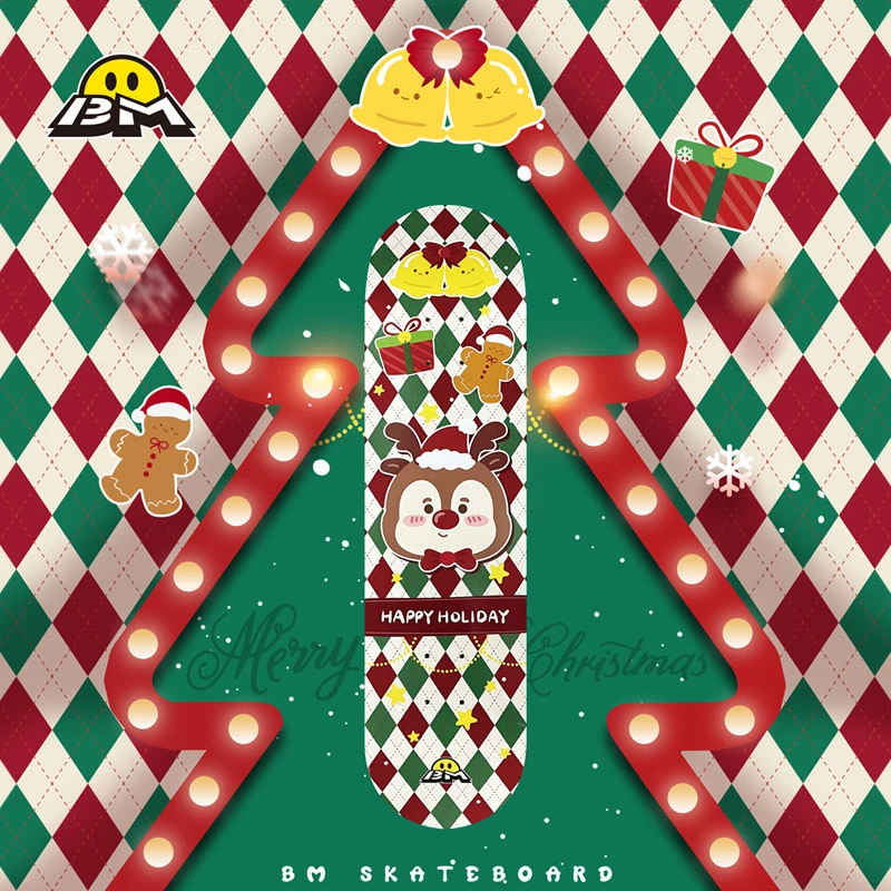 BM圣诞节限定板面   中等脚窝 专业街式技巧双翘滑板