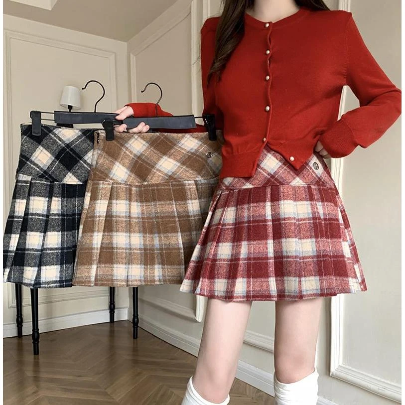 【周周工厂】200斤胖妹妹显瘦大肚腩毛呢高腰A字半身裙短裙18266