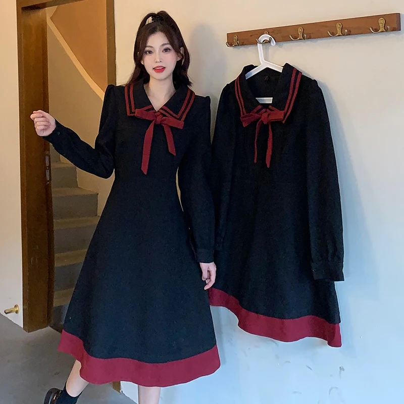 【清仓】13508短+13469长#新款胖mm拼接收腰显瘦闺蜜装蝴蝶结连衣裙