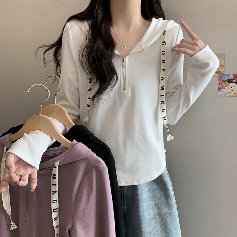17359#新款胖mm大码女休闲抽绳连帽长袖卫衣上衣潮百搭