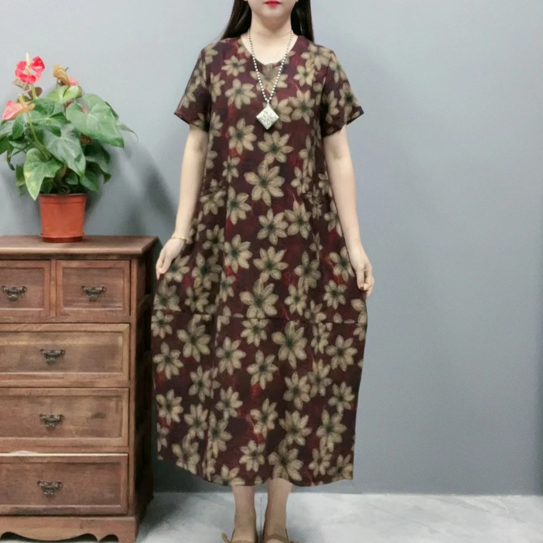 3002新款夏季韩版显瘦气质时尚印花洋气复古收腰碎花连衣裙妈妈装