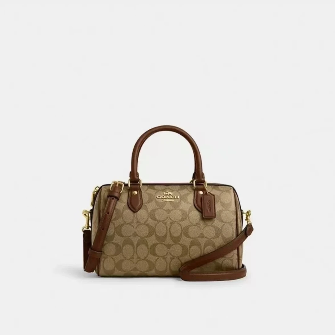 COACH/蔻驰 Rowan中号波士顿拎包肩包棕拼logo CS188