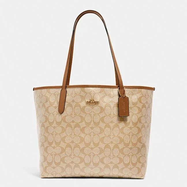 COACH/蔻驰 City 33吸扣托特奶茶色logo单肩女包 5696