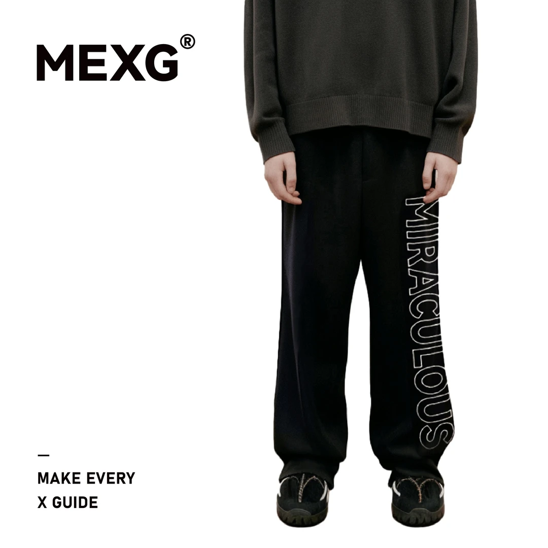 MEXG400g字母刺绣阔腿裤直筒宽松休闲裤黑色百搭男女同款