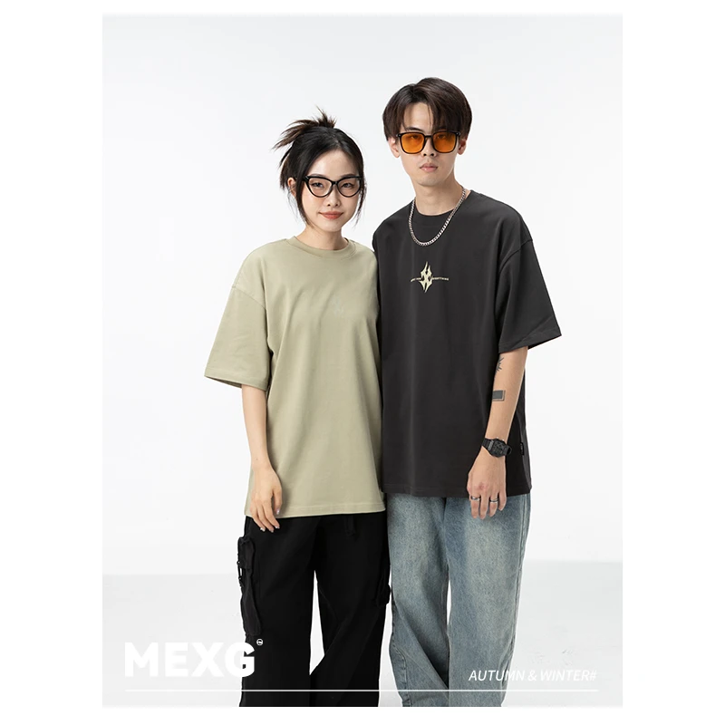 MEXG320gSAYNO系列圆领落肩袖T恤宽松绒面发泡短t