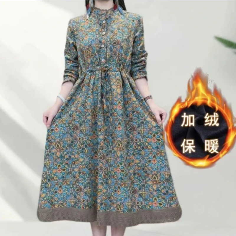 8118新款连衣裙时尚洋气质宽松大码遮肚显瘦印花裙子