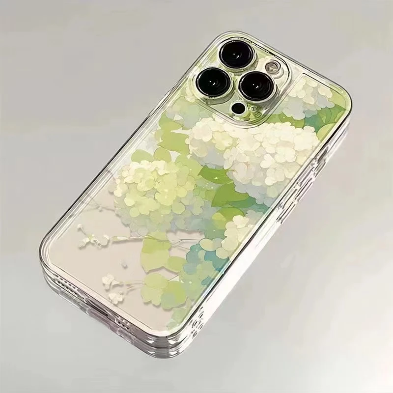 绿色花球适用苹果16手机壳华为荣耀全包OPPO防摔VIVO小米透明一加