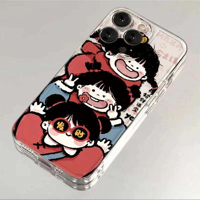 发财女孩适用苹果16手机壳小米VIVO透明OPPO全包华为防摔荣耀一加