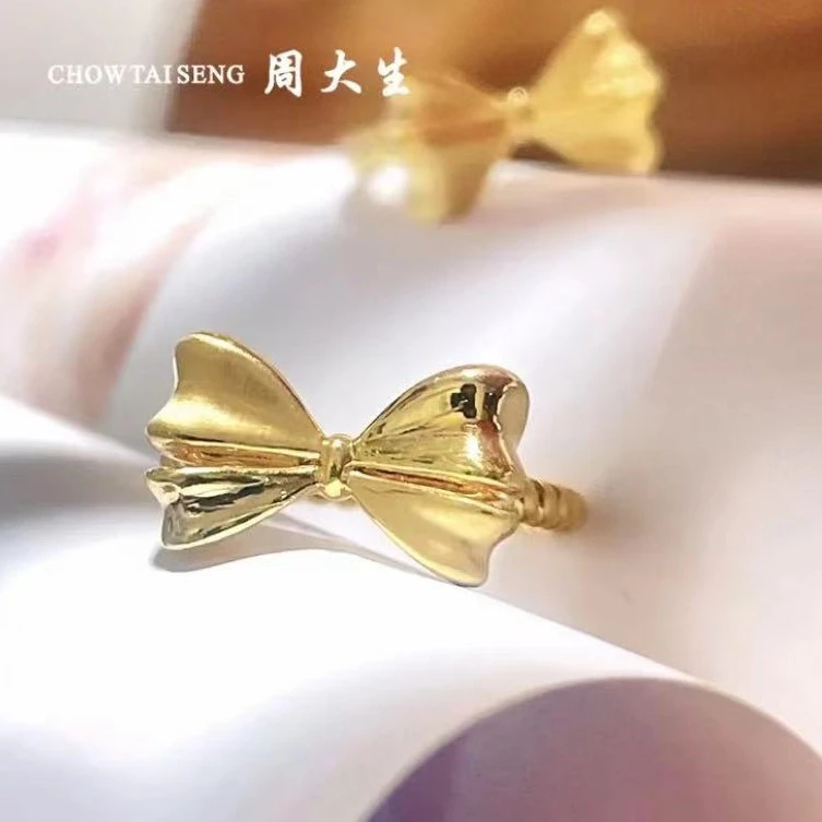 Chow Tai Seng/周大生足金蝴蝶结戒指（精工款）公主大蝴蝶甜美时尚