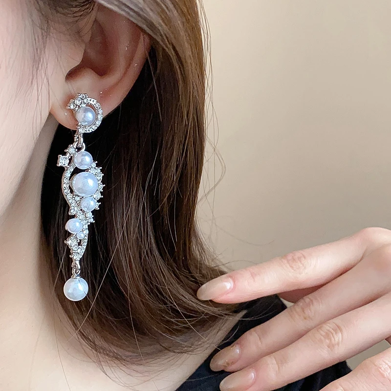 铜合金耳饰 魅雪】珠珠款耳环2024新款爆款高级感耳钉长款时尚气质