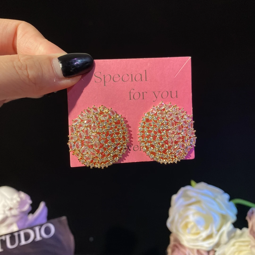 铜合金耳饰 忆微】精致大气气质轻奢时尚洋气潮流耳钉优雅镶钻耳环